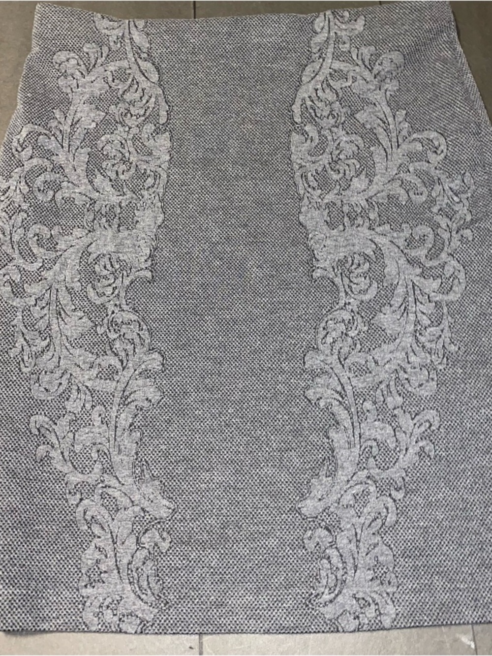 H&M Medium Gray Pencil Skirt with White Lace-Style Embroidered Panels